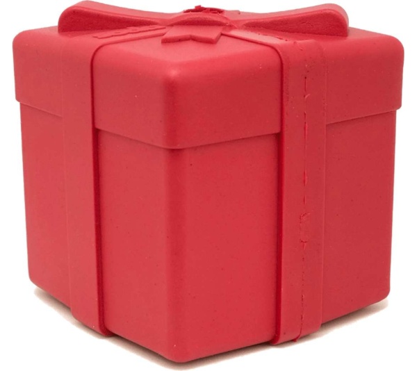 Red - SP Gift Box Durable Rubber Chew Toy & Treat Dispenser - Medium