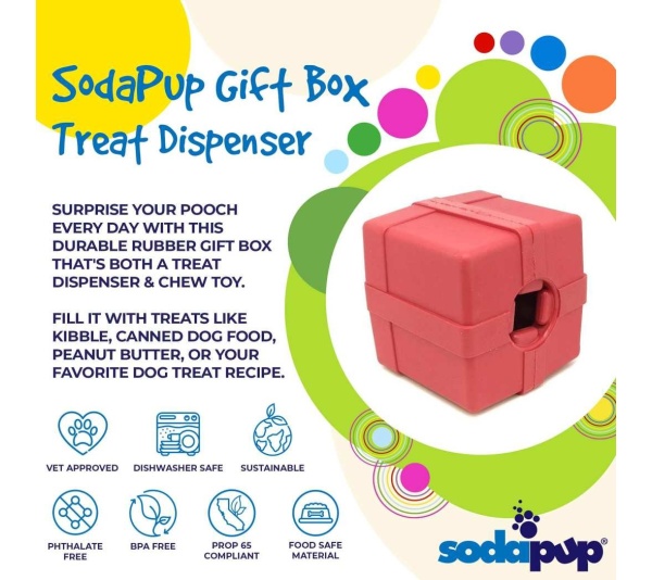Red - SP Gift Box Durable Rubber Chew Toy & Treat Dispenser - Medium