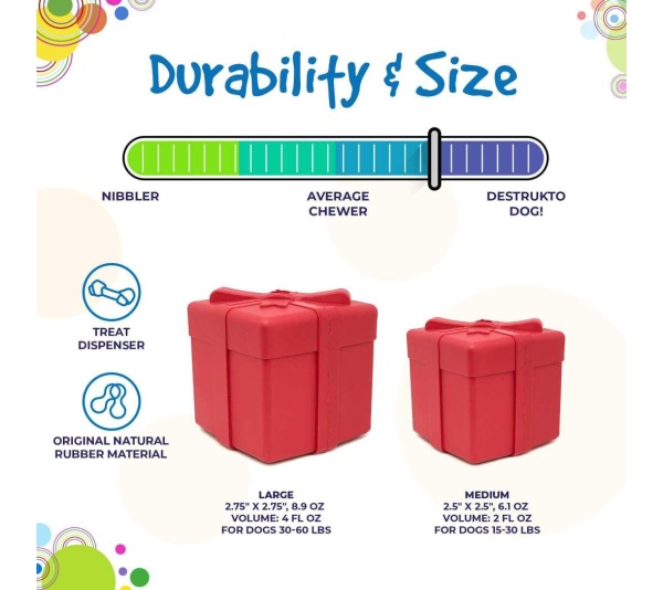 Red - SP Gift Box Durable Rubber Chew Toy & Treat Dispenser - Medium