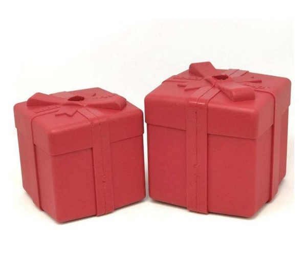 Red - SP Gift Box Durable Rubber Chew Toy & Treat Dispenser - Medium