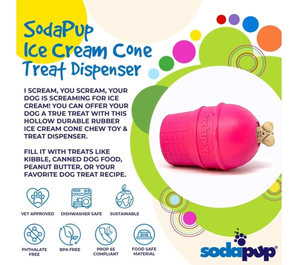 Pink - SP Ice Cream Cone Durable Rubber Chew Toy and Treat Dispenser - Medium