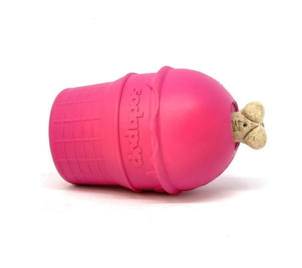 Pink - SP Ice Cream Cone Durable Rubber Chew Toy and Treat Dispenser - Medium