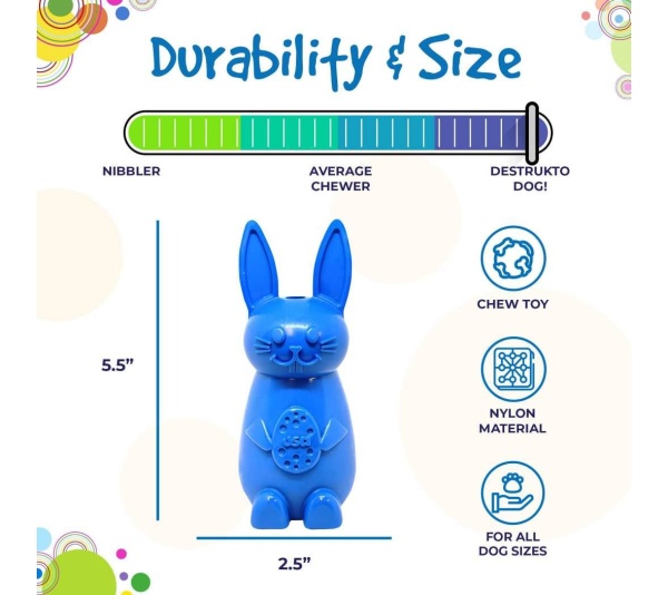 Blue - Durable Nylon Bunny Chew Toy and Enrichment Toy for Aggressive Chewers