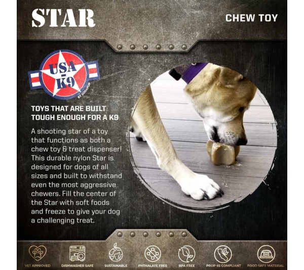 Brown - Durable Nylon Star Dog Chew Toy and Enrichment Toy for Aggressive Chewers