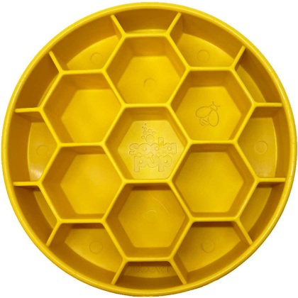 Yellow - Honeycomb Design eBowl Enrichment Slow Feeder Bowl for Dogs