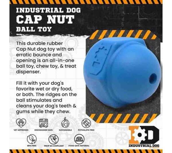 Blue - ID Cap Nut Ultra-Durable Rubber Chew Toy and Treat Dispenser - Large