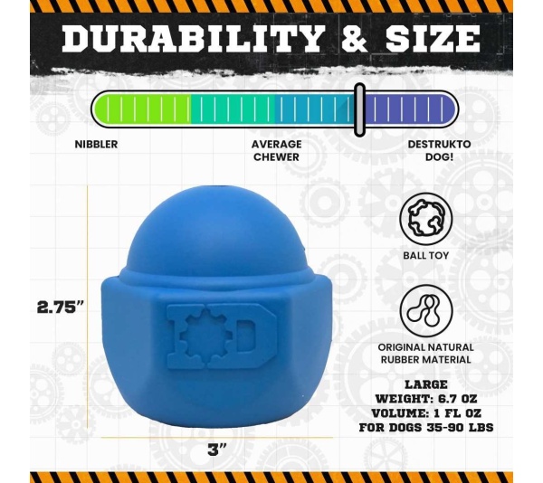 Blue - ID Cap Nut Ultra-Durable Rubber Chew Toy and Treat Dispenser - Large