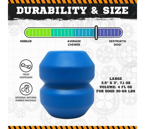 Blue - ID Double Trouble Durable Rubber Chew Toy and Treat Dispenser  - Large