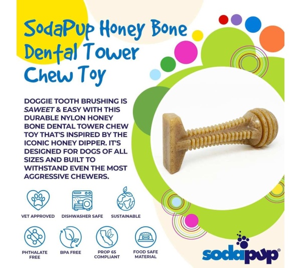 Brown - SP Honey Bone  Dental Tower Ultra Durable Nylon Dog Chew Toy for Aggressive Chewers - Large
