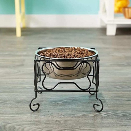 YML Wrought Iron Stand with Single Stainless Steel Feeder Bowl - Medium