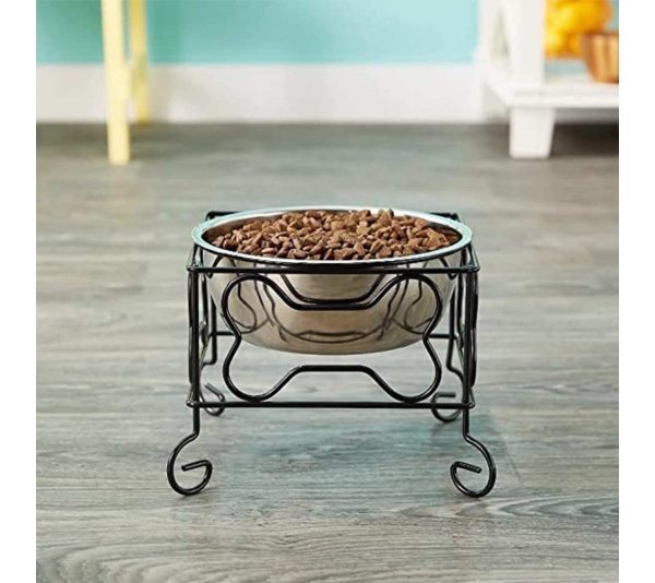 YML Wrought Iron Stand with Single Stainless Steel Feeder Bowl - Medium