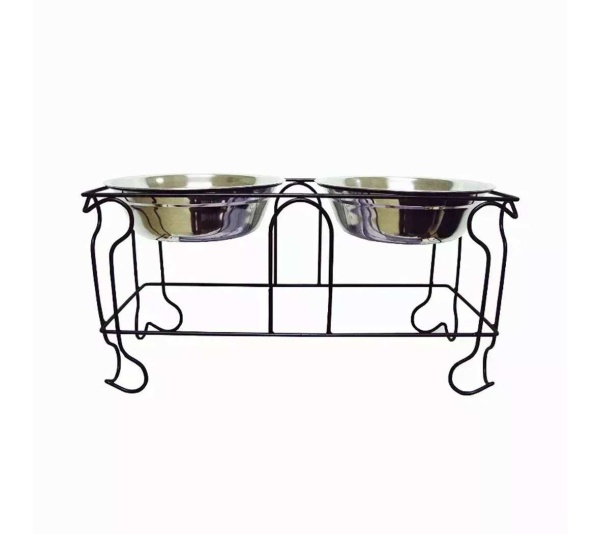 YML Wrought Iron Stand with Double Stainless Steel Feeder Bowls - Large
