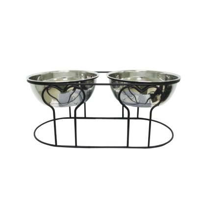 YML Wrought Iron Stand with Double Stainless Steel Feeder Bowls - Medium
