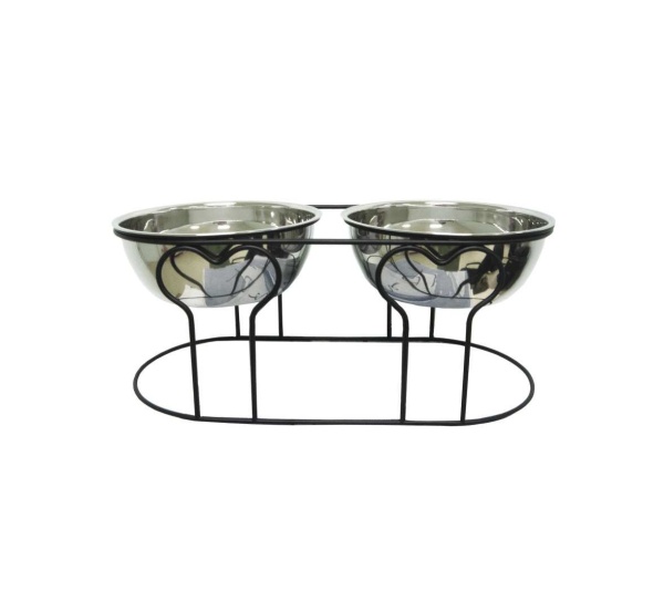 YML Wrought Iron Stand with Double Stainless Steel Feeder Bowls - Medium
