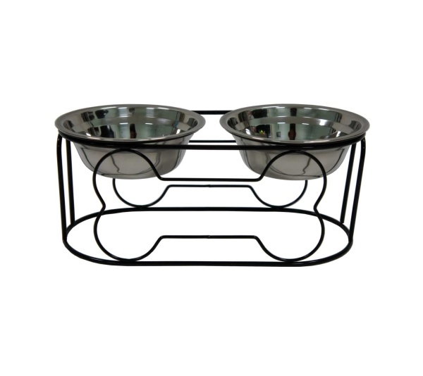 YML Wrought Iron Stand with Double Stainless Steel Feeder Bowls - Small