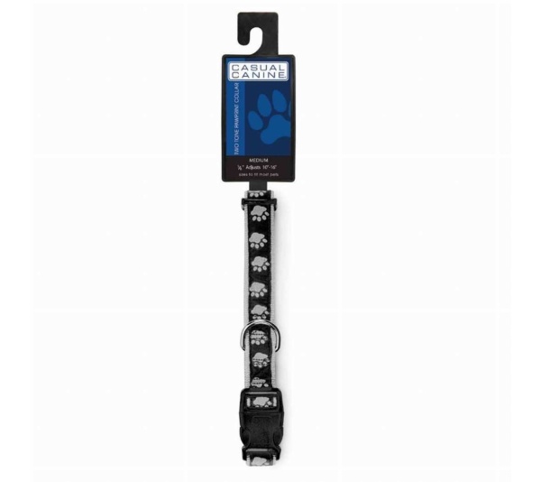 Black - CC TwoTone Pawprint Collar 18-26In Blk - 18-26in