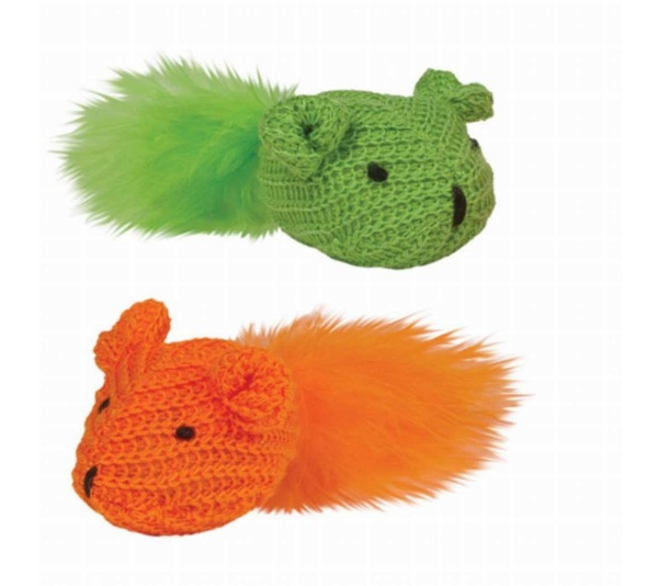 KB Knit Mouse with Feather 2Pk
