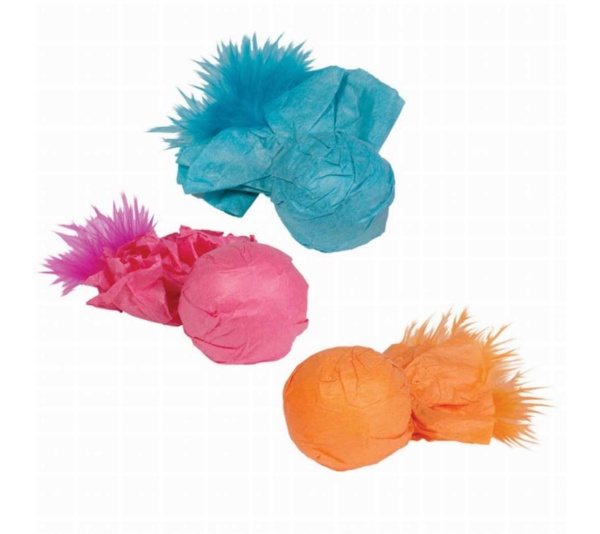 KB Paper Ball Rattlers with Feather 3pk