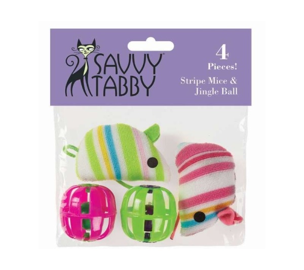 ST Stripe Mice & Jingle Ball 4Pk