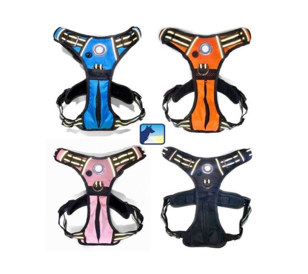 Black - Headlight Harness, Dog Harness with Built In LED Light - XLarge