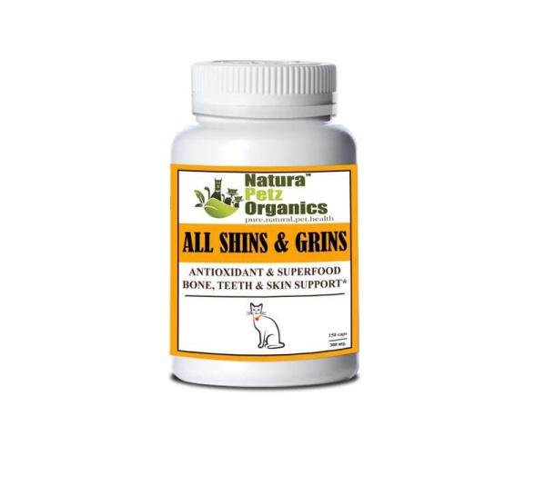 All Shins & Grins Capsules - Antioxidant Super Food Bone, Eye, Teeth & Skin Support Dog & Cat* - CAT/ 150 caps / 300 mg