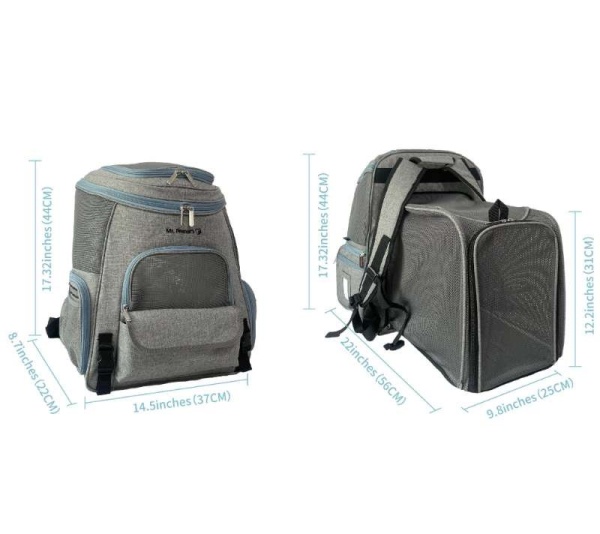 Mr. Peanut's Tahoe Series Expandable Backpack Pet Carrier - 17 in Hx14.4 in Wx9 in D