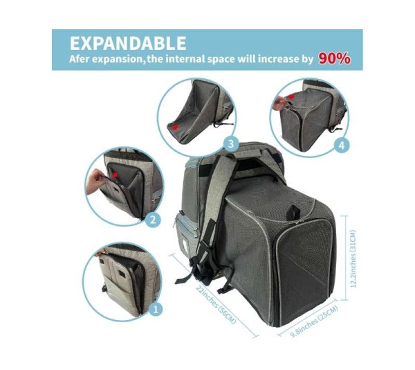 Mr. Peanut's Tahoe Series Expandable Backpack Pet Carrier - 17 in Hx14.4 in Wx9 in D