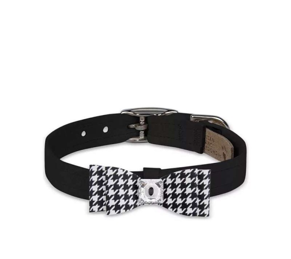 Black/Black & White Houndstooth  - Susan Lanci Designs Black & White Houndstooth Big Bow Collar - TC