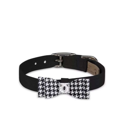 Black/Black & White Houndstooth  - Susan Lanci Designs Black & White Houndstooth Big Bow Collar - XL