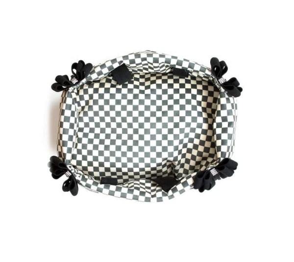 Black - Susan Lanci Designs Black Double Nouveau Bow Luxury Carrier with Windsor Check Flaps - 1