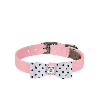 Puppy Pink/Black & White Polka Dot  - Susan Lanci Designs Black & White Polka Dot Big Bow Collar - TC