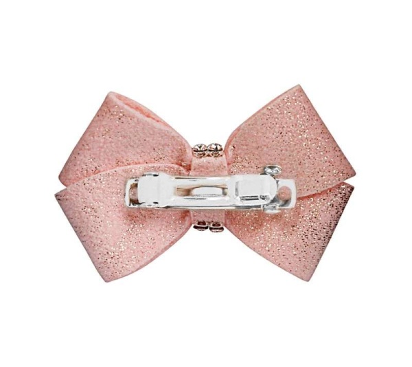 Puppy Pink Glitzerati - Susan Lanci Designs Glitzerati Nouveau Bow Hair Bow - XS