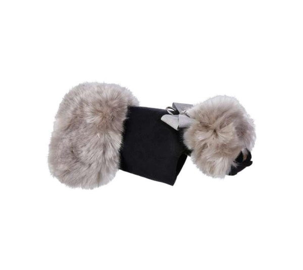 Black - Susan Lanci Designs Platinum Glitzerati Nouveau Bow Silver Fox Faux Fur Coat - XS