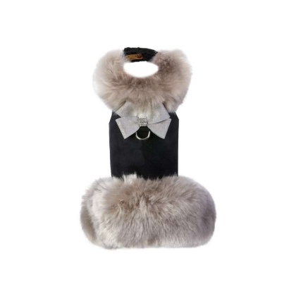 Black - Susan Lanci Designs Platinum Glitzerati Nouveau Bow Silver Fox Faux Fur Coat - XXS