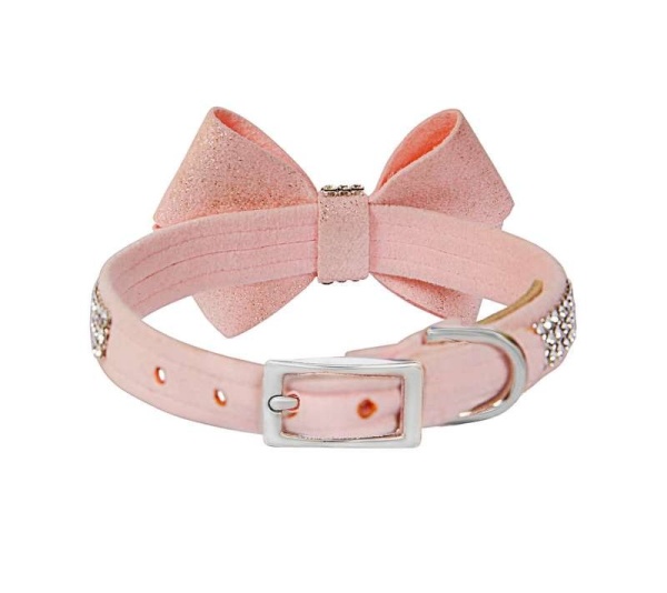 Puppy Pink - Susan Lanci Designs Puppy Pink Glitzerati Nouveau Bow 3 Row Giltmore Collar - Large