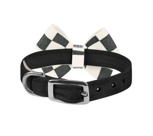 Black - Susan Lanci Designs Windsor Check Nouveau Bow Collar - XL
