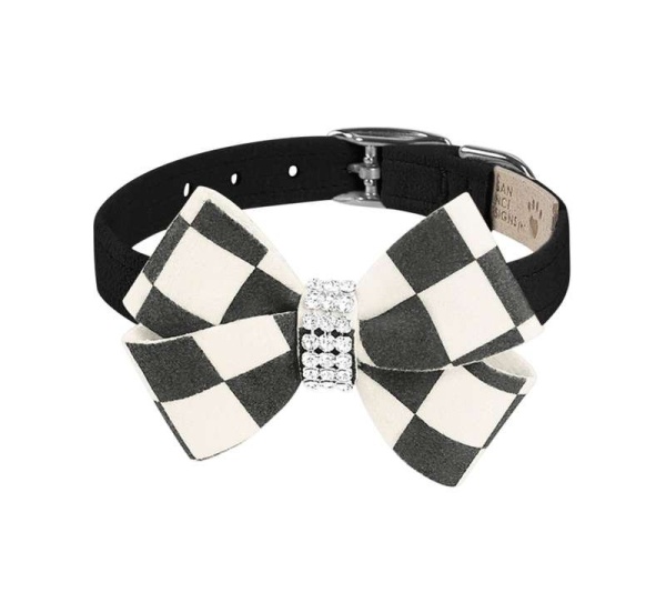Black - Susan Lanci Designs Windsor Check Nouveau Bow Collar - Medium
