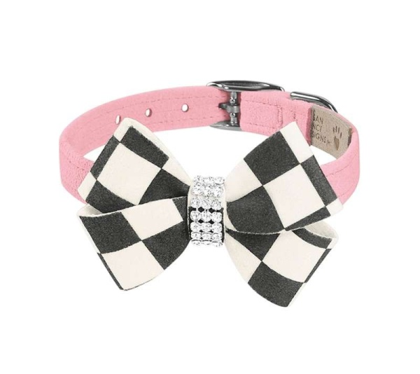 Puppy Pink - Susan Lanci Designs Windsor Check Nouveau Bow Collar - XL