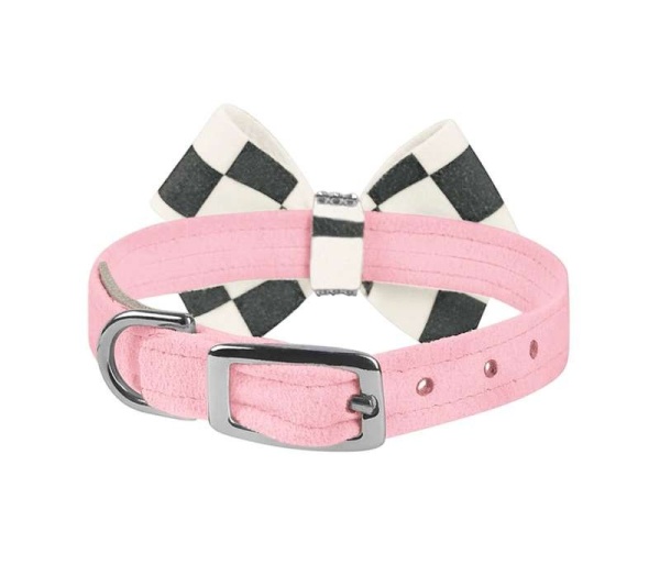 Puppy Pink - Susan Lanci Designs Windsor Check Nouveau Bow Collar - Small