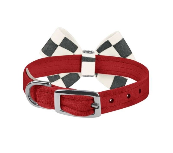 Red - Susan Lanci Designs Windsor Check Nouveau Bow Collar - Small
