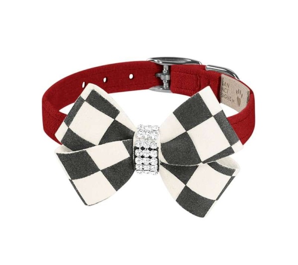 Red - Susan Lanci Designs Windsor Check Nouveau Bow Collar - XS