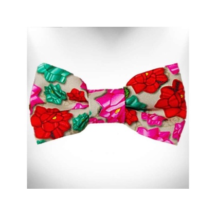 Mayan Flowers  - Doggie Bow Tie Design - Small 4"x 2"