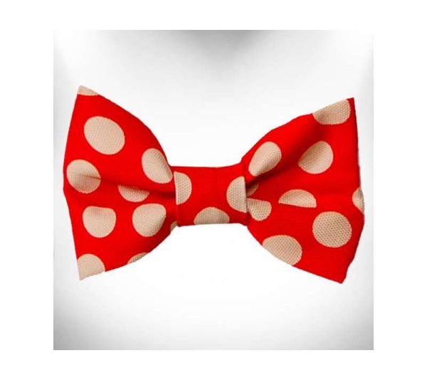 Tan Polka Dot on Red  - Doggie Bow Tie Design - Large 5"x 2.5"