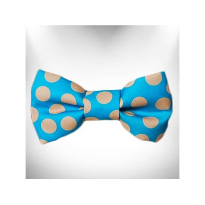 Tan Polka Dot on Turquoise  - Doggie Bow Tie Design - Small 4"x 2"