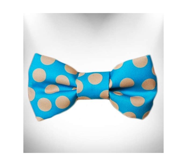 Tan Polka Dot on Turquoise  - Doggie Bow Tie Design - Small 4"x 2"