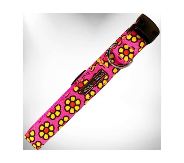 Yellow Daisies on Pink - Flower Dog Collars - M 1" width fits 12-18" neck