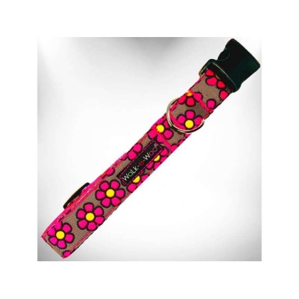 Pink Daisies on Grey - Flower Dog Collars - M 1" width fits 12-18" neck