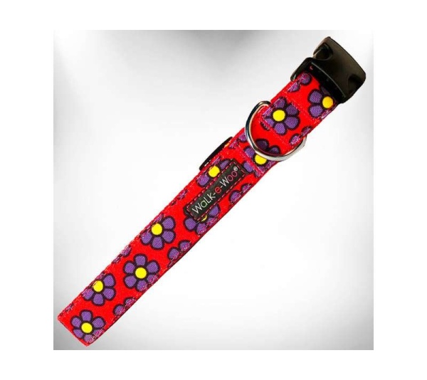 Purple Daisies on Red - Flower Dog Collars - S 3/4" width fits 10-14" neck