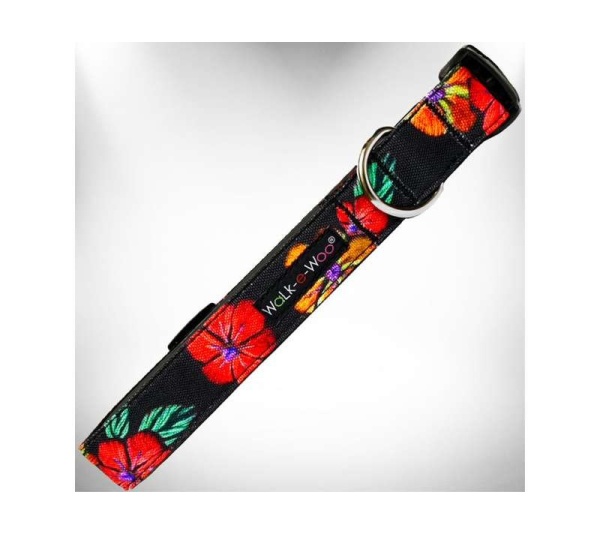 Flowers on Black - Nature-Lover Collars - XL 1.5" wide fits 18-28" neck