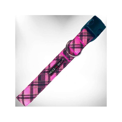 Hot Pink - Plaid Dog Collars - S 3/4" width fits 10-14" neck